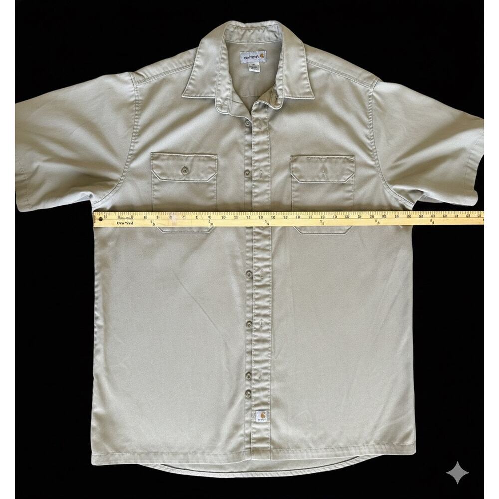 Carhartt Button Up Work Shirt Size XL Tan Cotton Blend Short Sleeve
